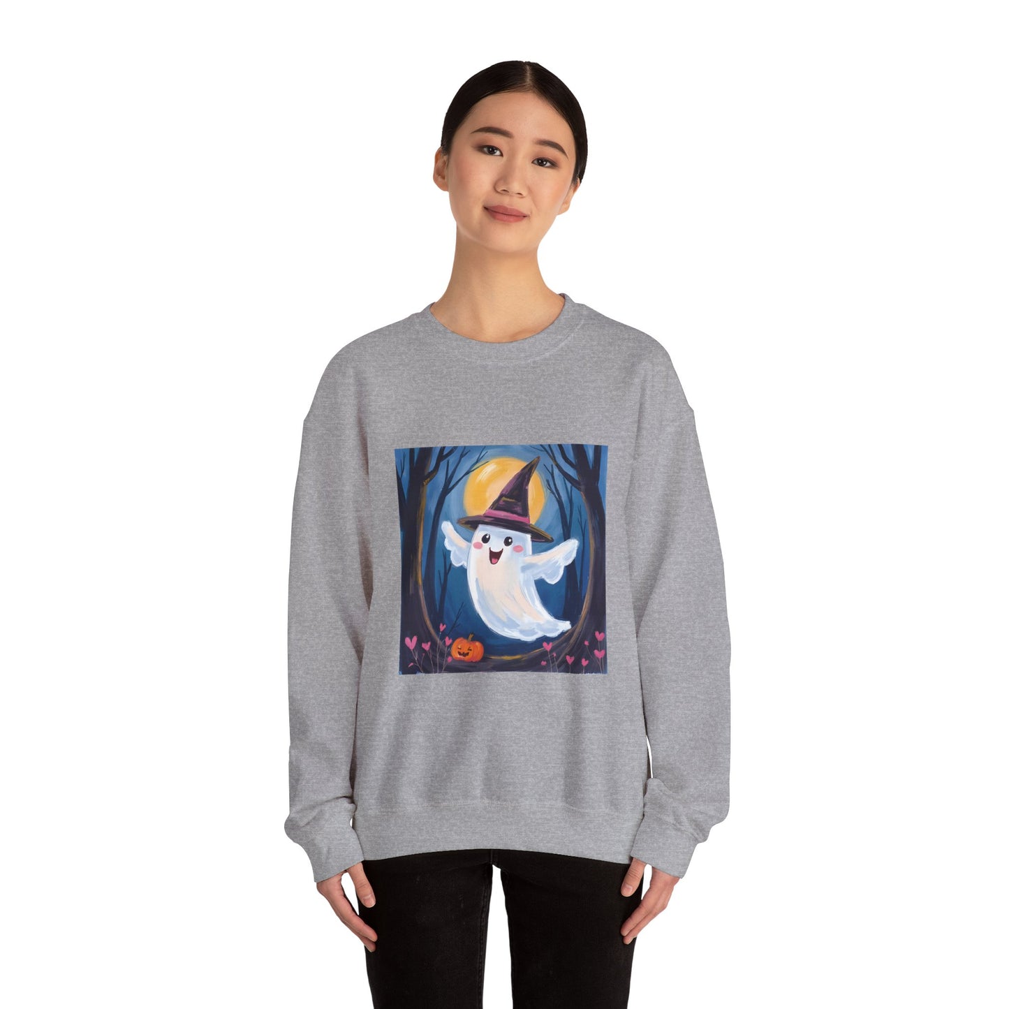 “Heartfelt Spook” Crewneck Sweatshirt, Halloween Sweatshirt, Cozy Fall Apparel, Pumpkin Patch Gift, Unisex Sweatshirt