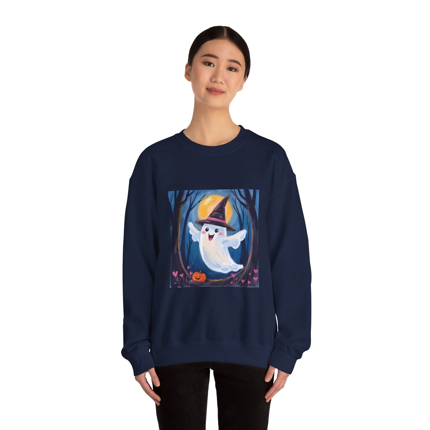 “Heartfelt Spook” Crewneck Sweatshirt, Halloween Sweatshirt, Cozy Fall Apparel, Pumpkin Patch Gift, Unisex Sweatshirt
