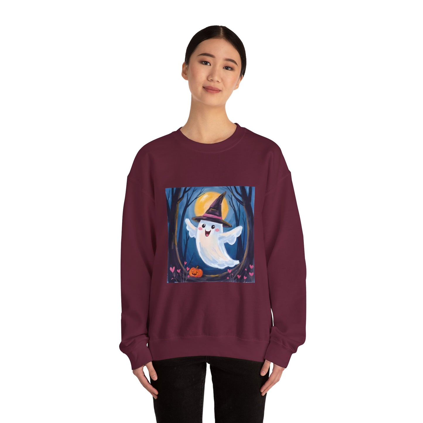 “Heartfelt Spook” Crewneck Sweatshirt, Halloween Sweatshirt, Cozy Fall Apparel, Pumpkin Patch Gift, Unisex Sweatshirt