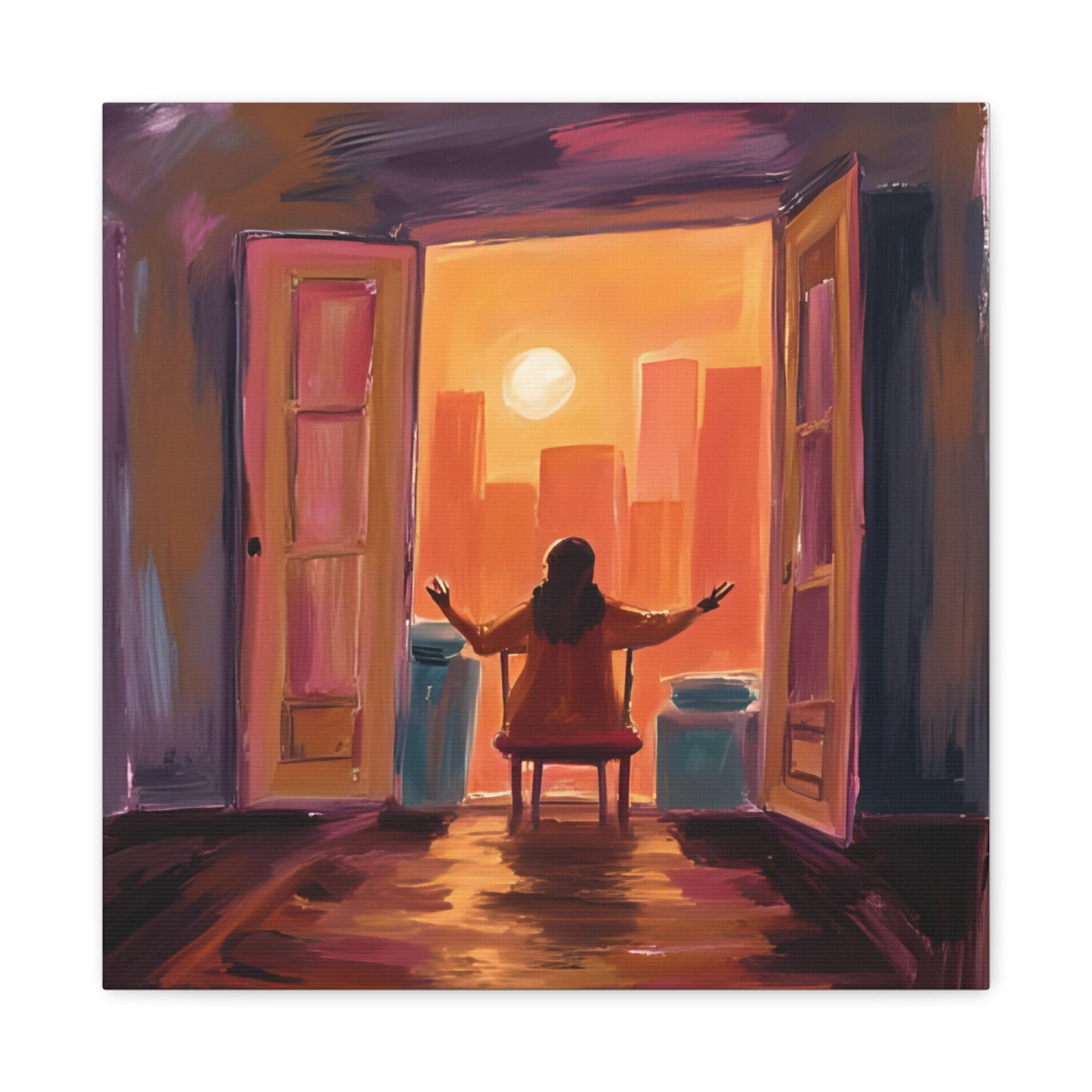 "Embracing the World " Inspirational Canvas Art, Halloween Gift, Motivational Wall Decor, Sunset Artwork for Home, Modern Living Room, Gift for Dreamers