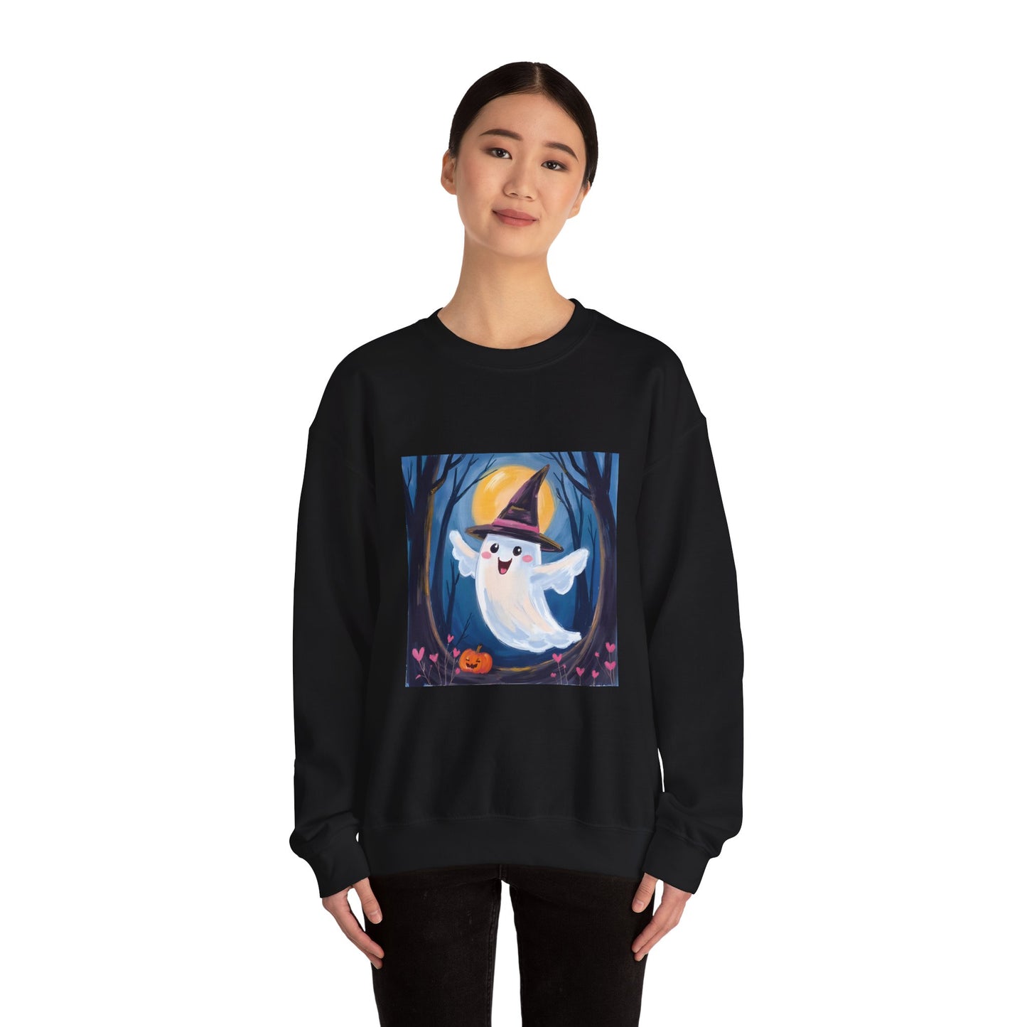 “Heartfelt Spook” Crewneck Sweatshirt, Halloween Sweatshirt, Cozy Fall Apparel, Pumpkin Patch Gift, Unisex Sweatshirt