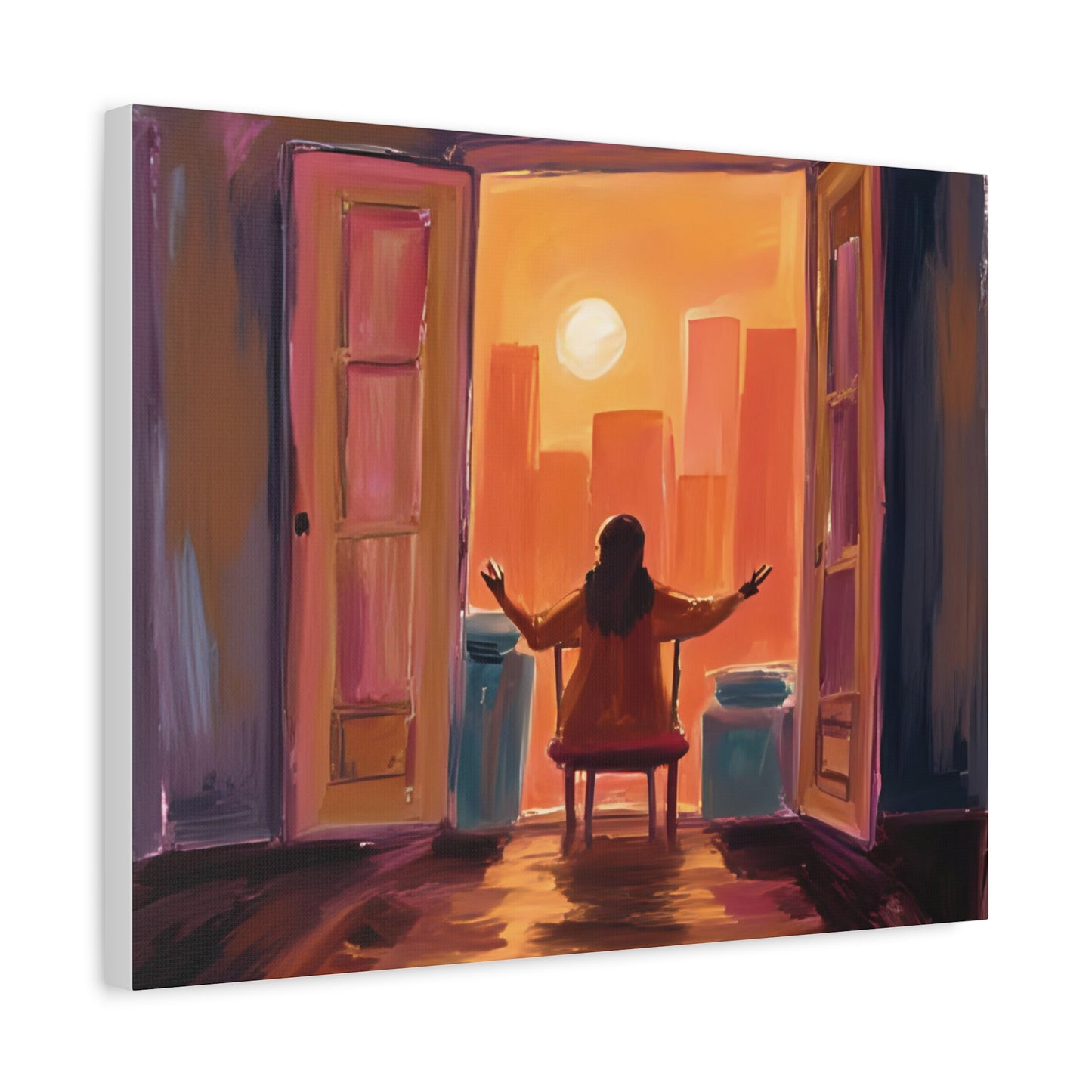 "Embracing the World " Inspirational Canvas Art, Halloween Gift, Motivational Wall Decor, Sunset Artwork for Home, Modern Living Room, Gift for Dreamers