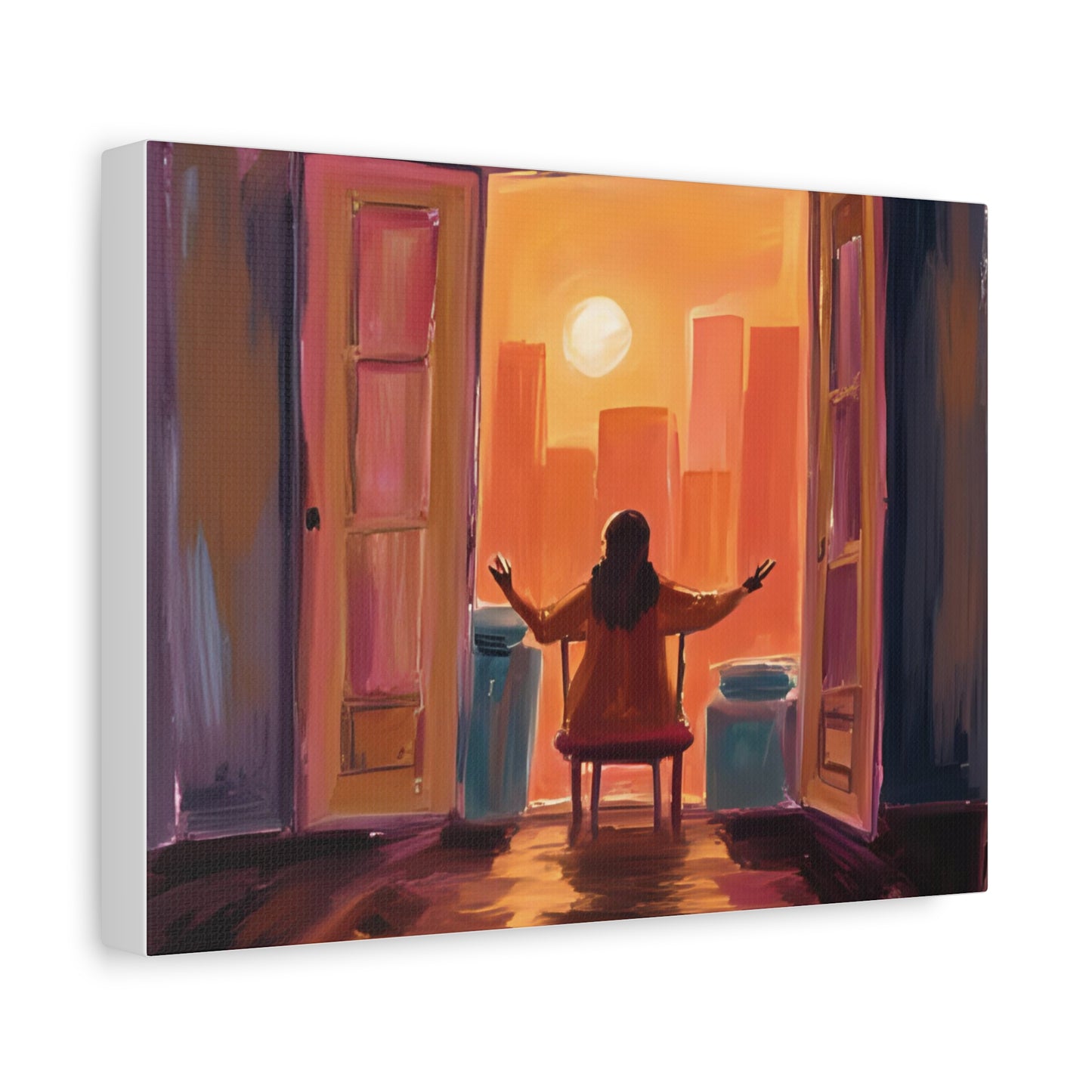 "Embracing the World " Inspirational Canvas Art, Halloween Gift, Motivational Wall Decor, Sunset Artwork for Home, Modern Living Room, Gift for Dreamers