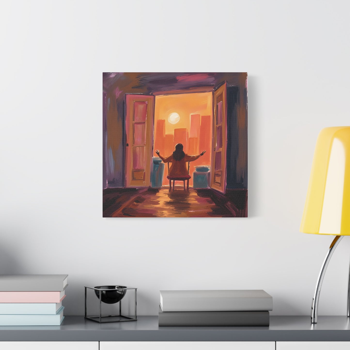 "Embracing the World " Inspirational Canvas Art, Halloween Gift, Motivational Wall Decor, Sunset Artwork for Home, Modern Living Room, Gift for Dreamers