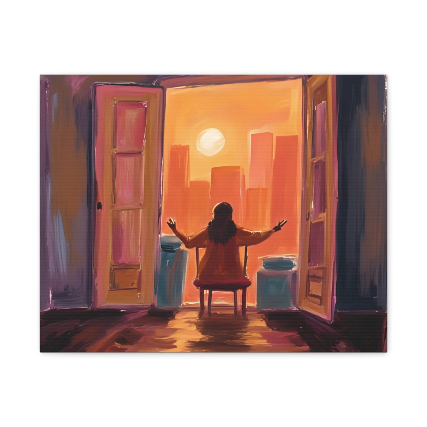 "Embracing the World " Inspirational Canvas Art, Halloween Gift, Motivational Wall Decor, Sunset Artwork for Home, Modern Living Room, Gift for Dreamers