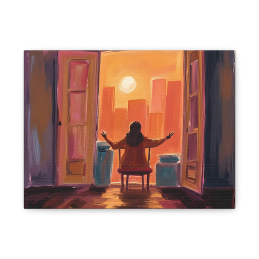 "Embracing the World " Inspirational Canvas Art, Halloween Gift, Motivational Wall Decor, Sunset Artwork for Home, Modern Living Room, Gift for Dreamers