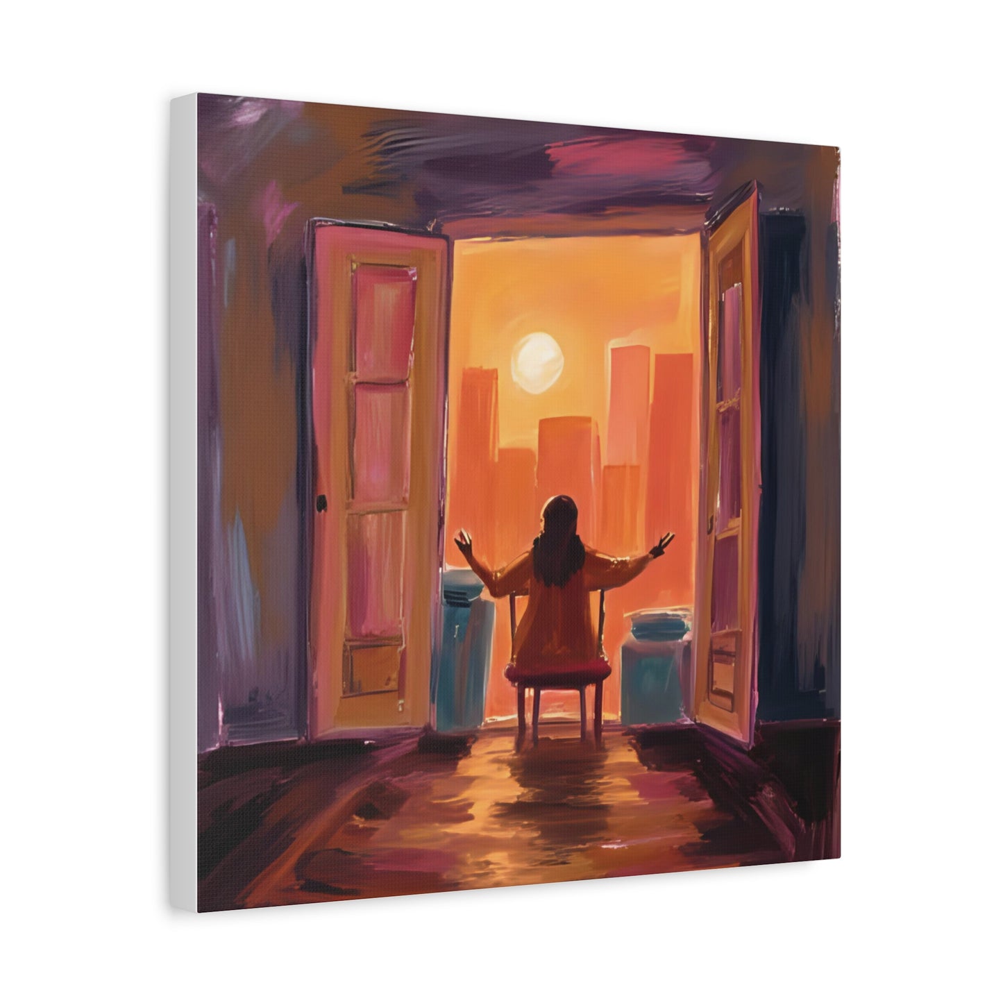 "Embracing the World " Inspirational Canvas Art, Halloween Gift, Motivational Wall Decor, Sunset Artwork for Home, Modern Living Room, Gift for Dreamers